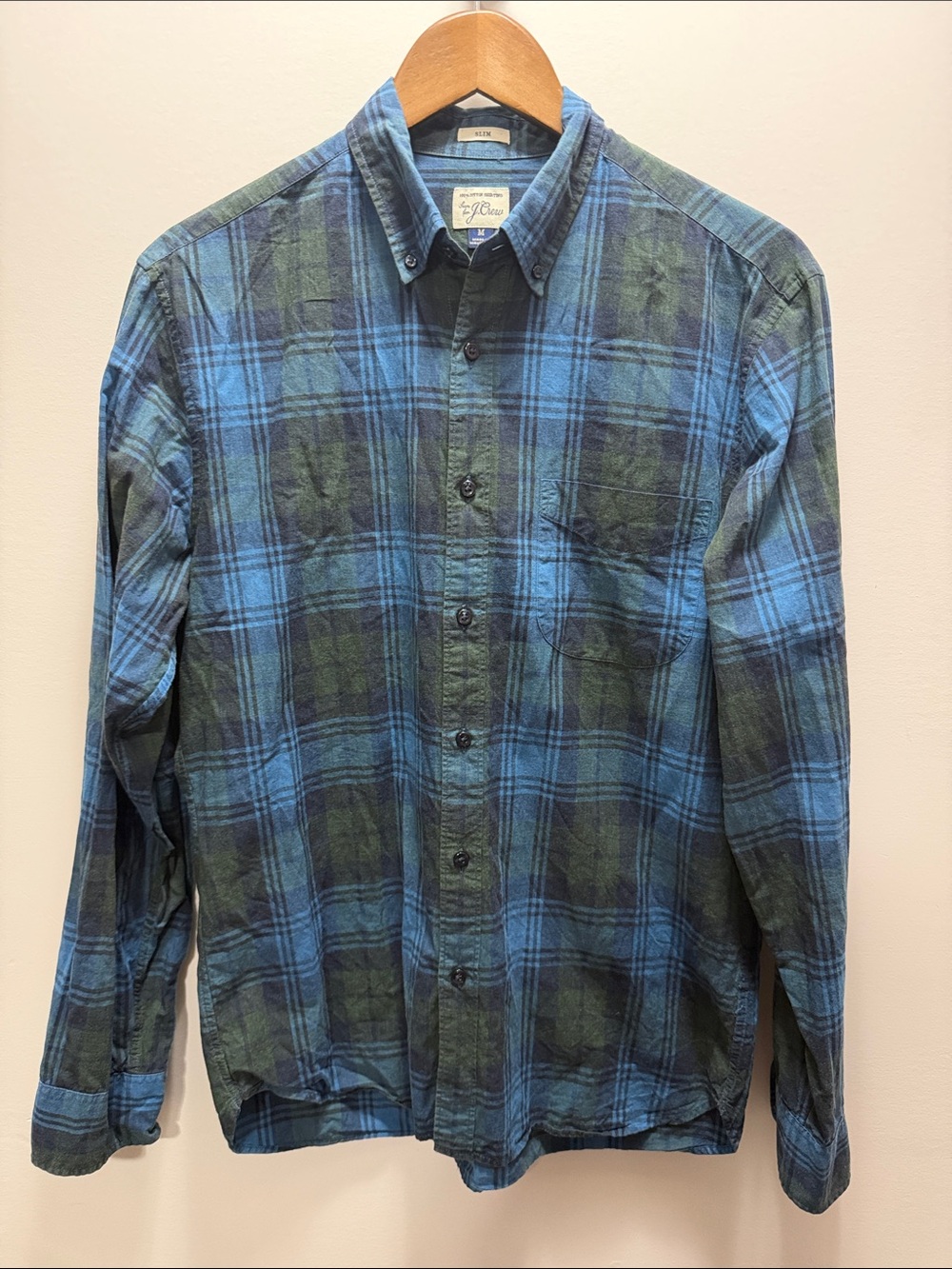 J.Crew Button-Down Plaid Shirt in Blue & Green Size M 29x22